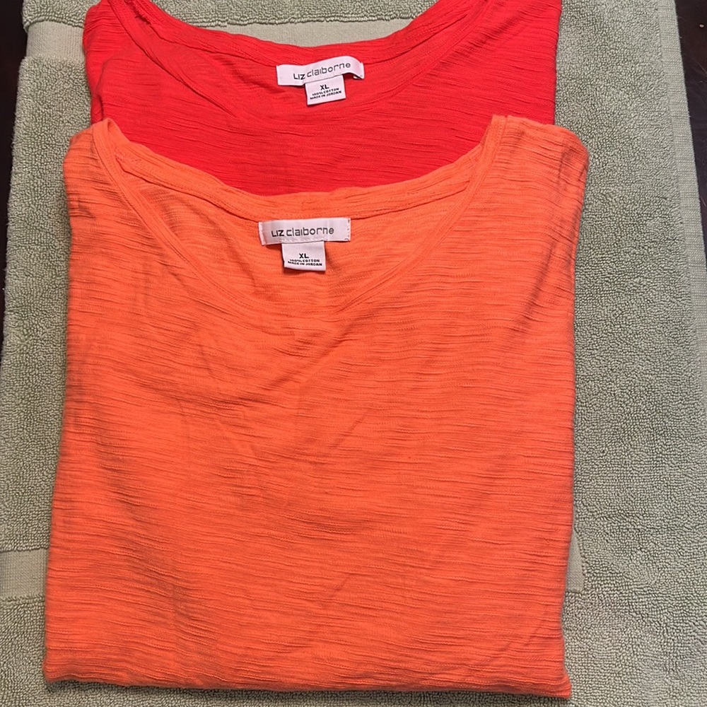 TWO!! 2 tees for $9. Double your order with 2 comfy Liz Claiborne XL tops.